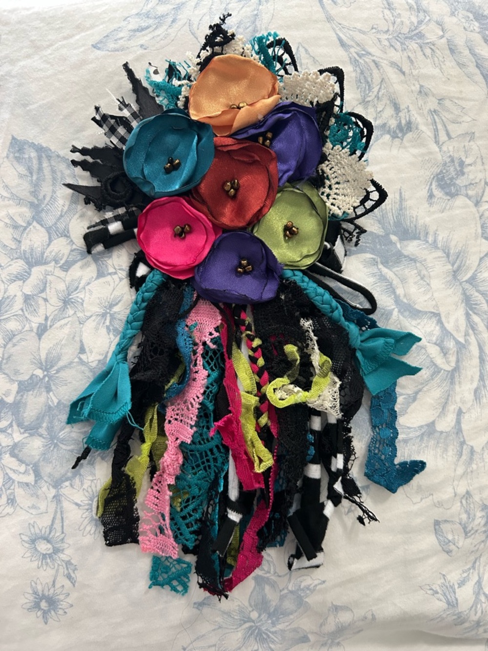 Colorful Multicolor Floral Hair Accessory with Ribbon Tassels